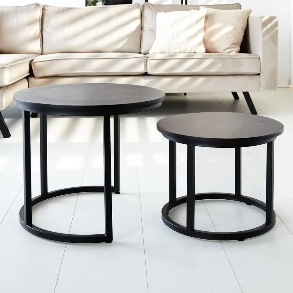 Industriële salontafel set van 2 Rosa - 53x53x45 cm - Mangohout - Bruin