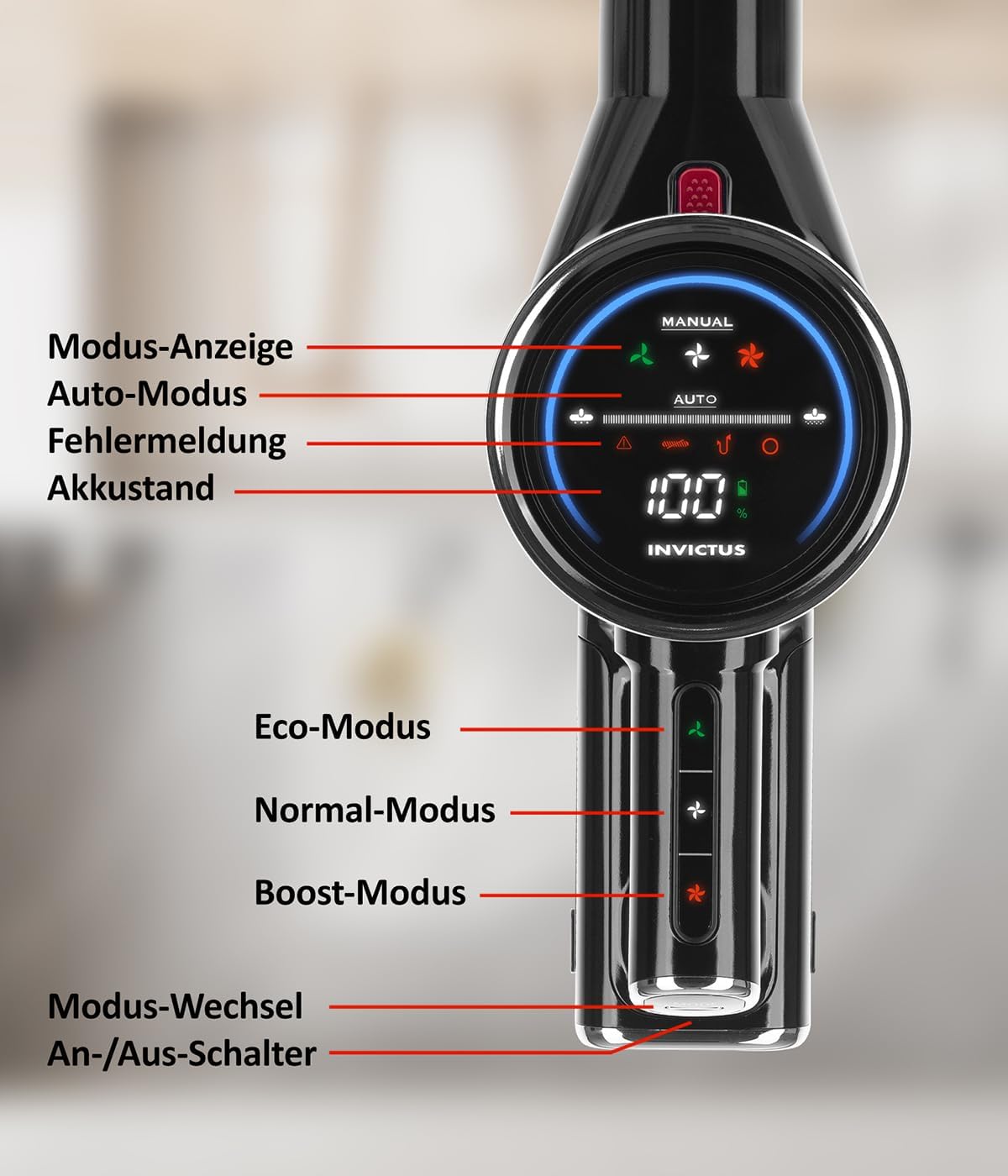 Genius Invictus X9 Facelift Staubsauger Kabellos 20-TLG., Akku Staubsauger bis zu 55 Min Teppich Tierharre Auto Hartböden, HEPA Filter, LED, Stielstaubsauger Touchscreen, Ladestation, Bürste Set