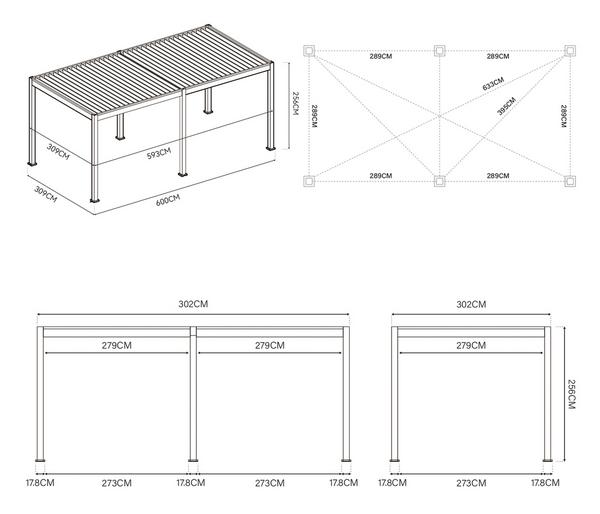 Weide Pergola LED E-Deluxe 3x6, ca.