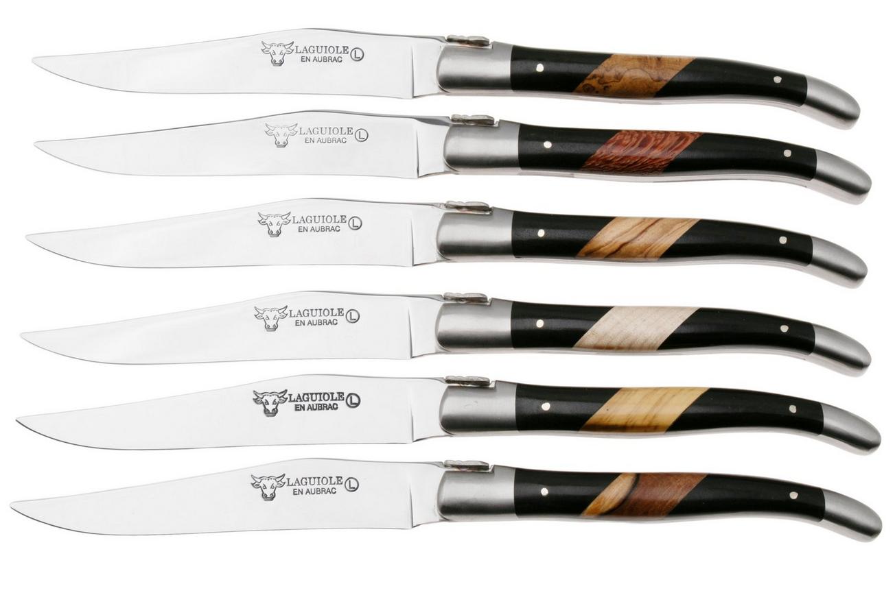 Laguiole en Aubrac 62C12PBMIH Paperstone Mixed Woods Matt Bolsters, 6-delige steakmessenset