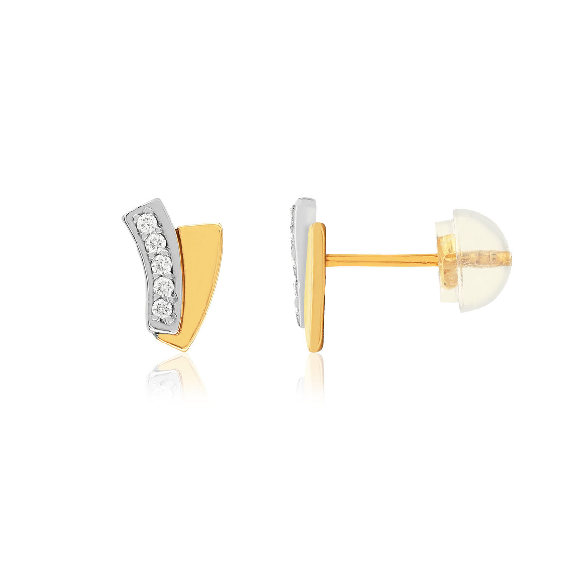 Boucles d'oreilles or 375 jaune 2 tons jaune et rhodié zirconias blancs