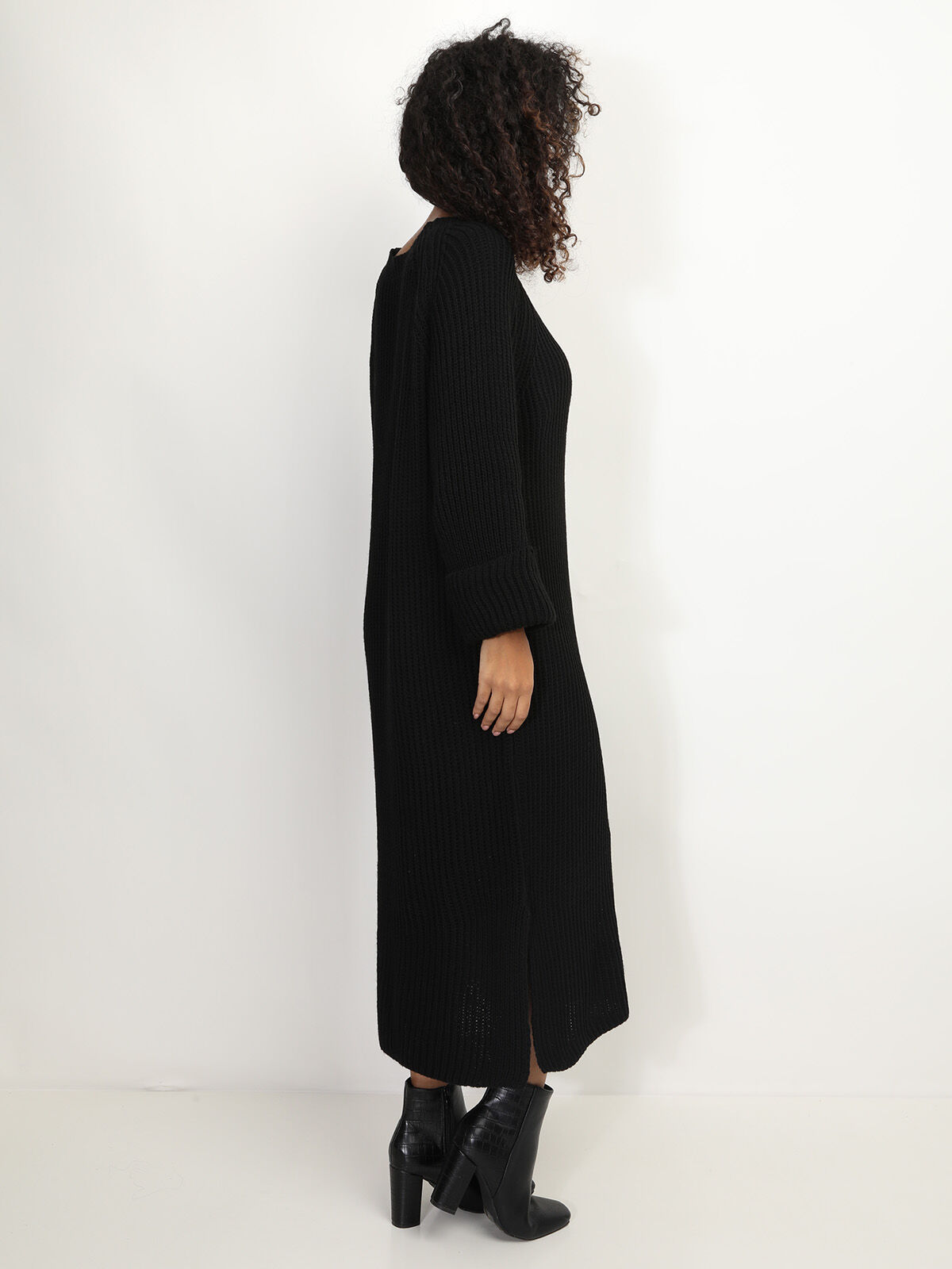 Robe à manches évasées et fentes- Noir