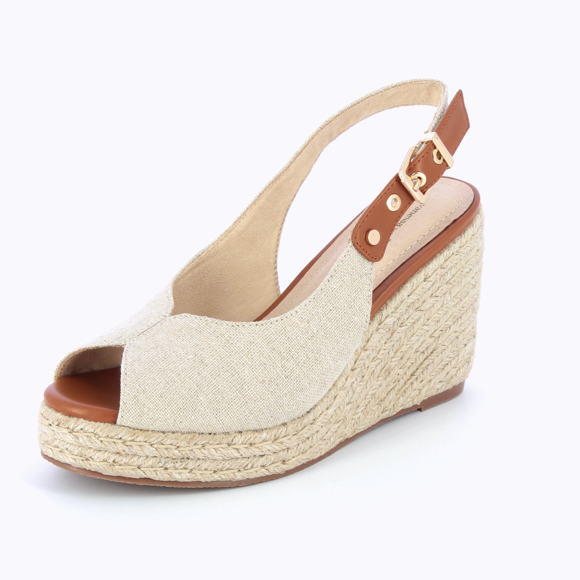 Sandales à talon, Compensées-Sandales compensées Gaëlle en tweed beige