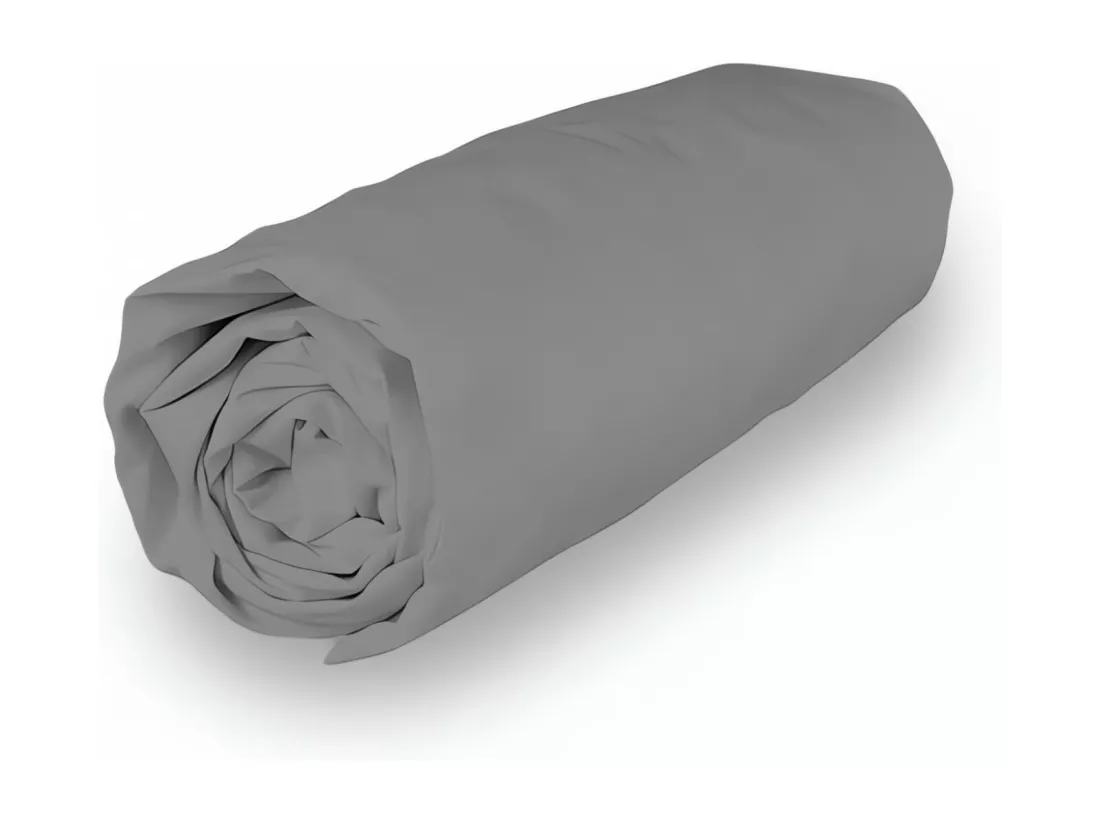 Drap housse en coton 160x200 cm PERCALE gris, par Soleil d'ocre