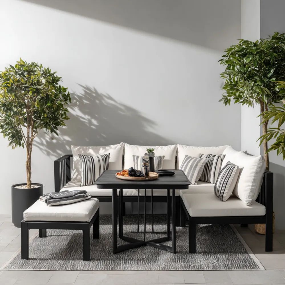 Garten-Sofaset Aluminium 150x80x75 cm – Schwarz – Modernes Design mit