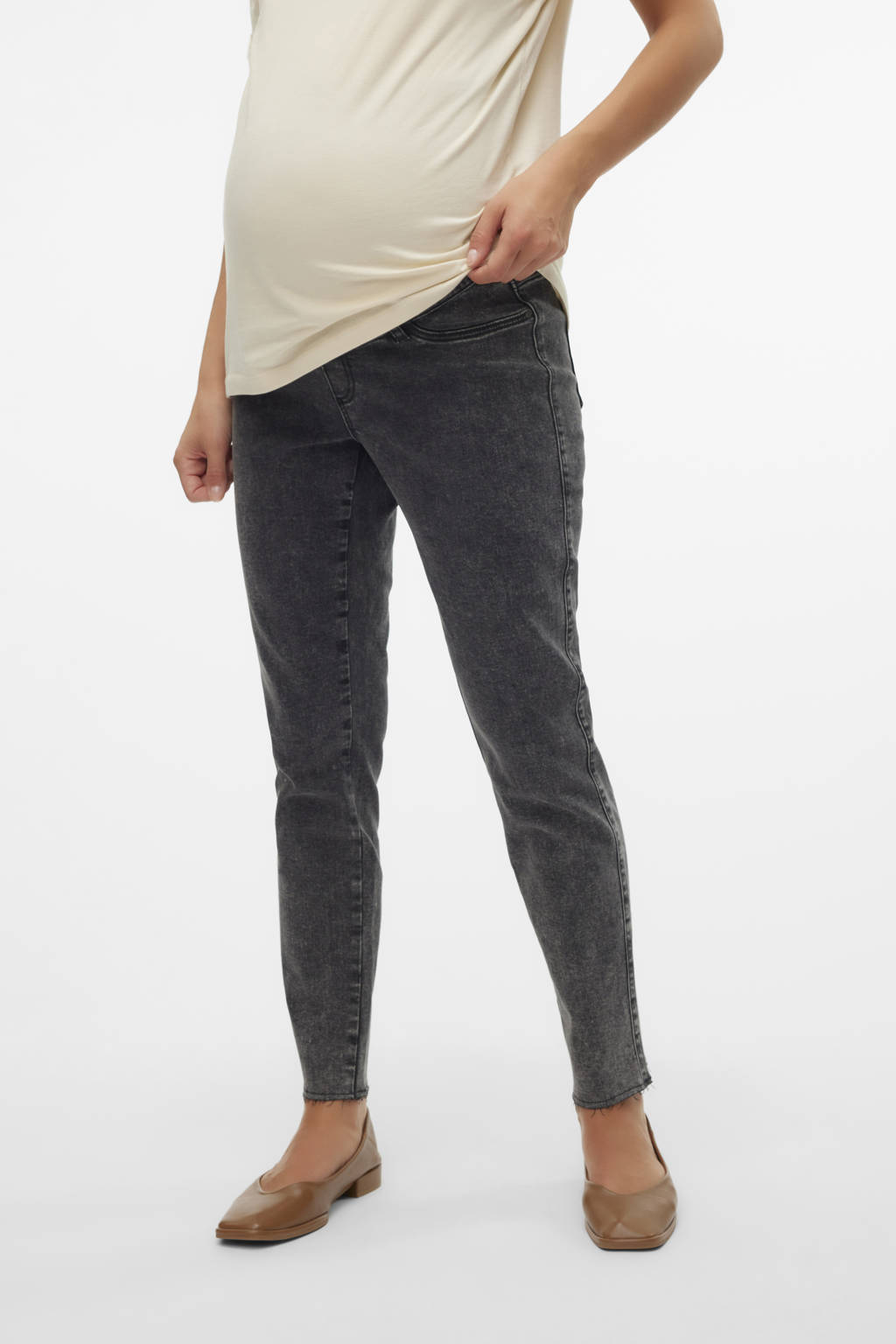 MAMALICIOUS high waist zwangerschaps slim fit jeans MLOSAKA grey denim