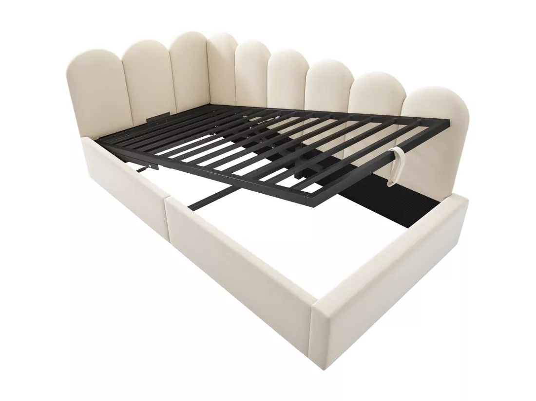 Lit banquette avec rangement - tissu en velours - 90x200 cm - avec sommier à lattes - Beige