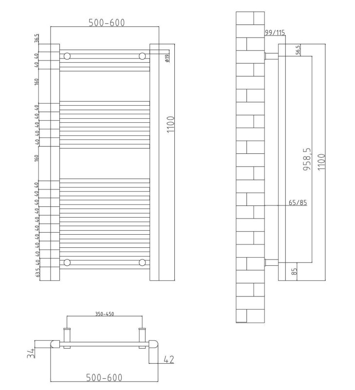 Eastbrook Biava elektrische handdoekradiator 50x110cm 400W chroom