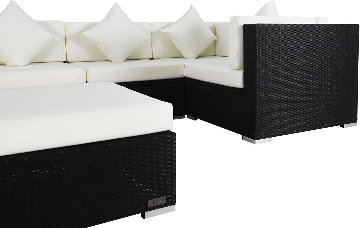 OUTFLEXX Gartenlounge Polyrattan, Creme/weiß, schwarz, für 5 Personen, inkl. Kaffeetisch, wasserfeste Kissenbox