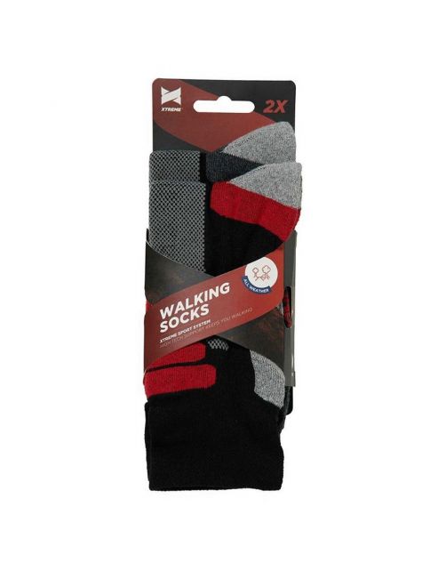 Xtreme Walking Socks All Weather 2-Pack Zwart&Rood - Sokken