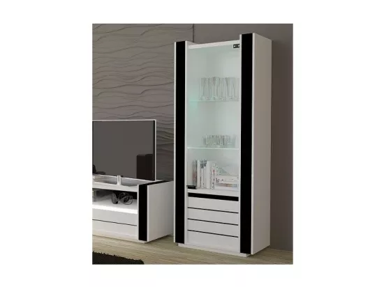 Vitrine petit modèle LINA blanche et noire avec LED – 72 x 185 x 45 cm