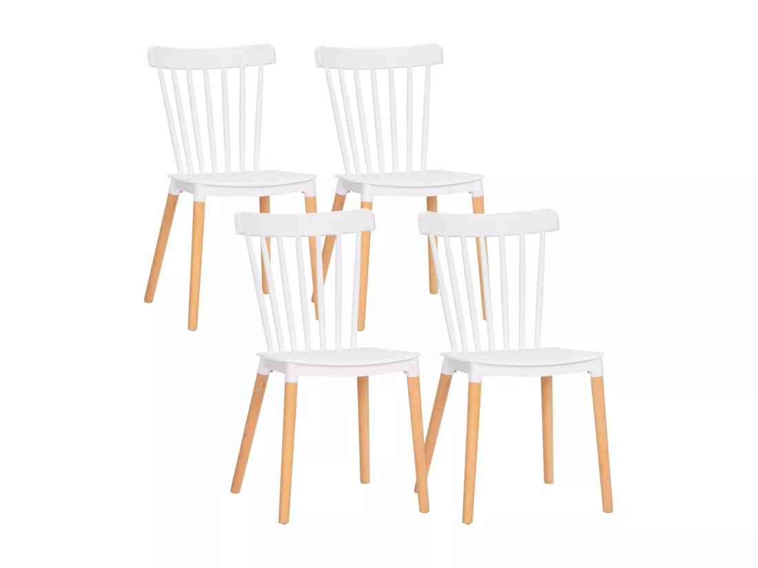 Lot de 4 chaises de salle à manger style scandinave piètement bois hêtre PP blanc