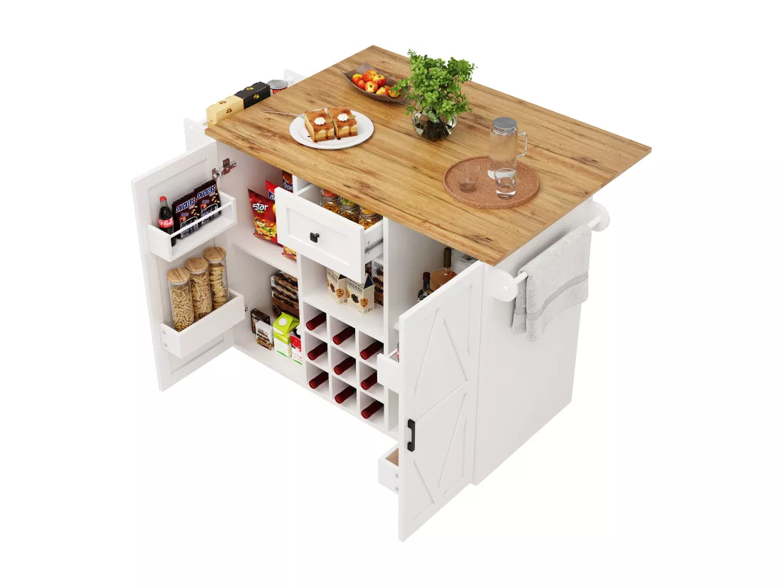 Îlot de cuisine moderne, meuble buffet avec grain de bois, 137.5×39.5×95.6 cm, MDF, Blanc