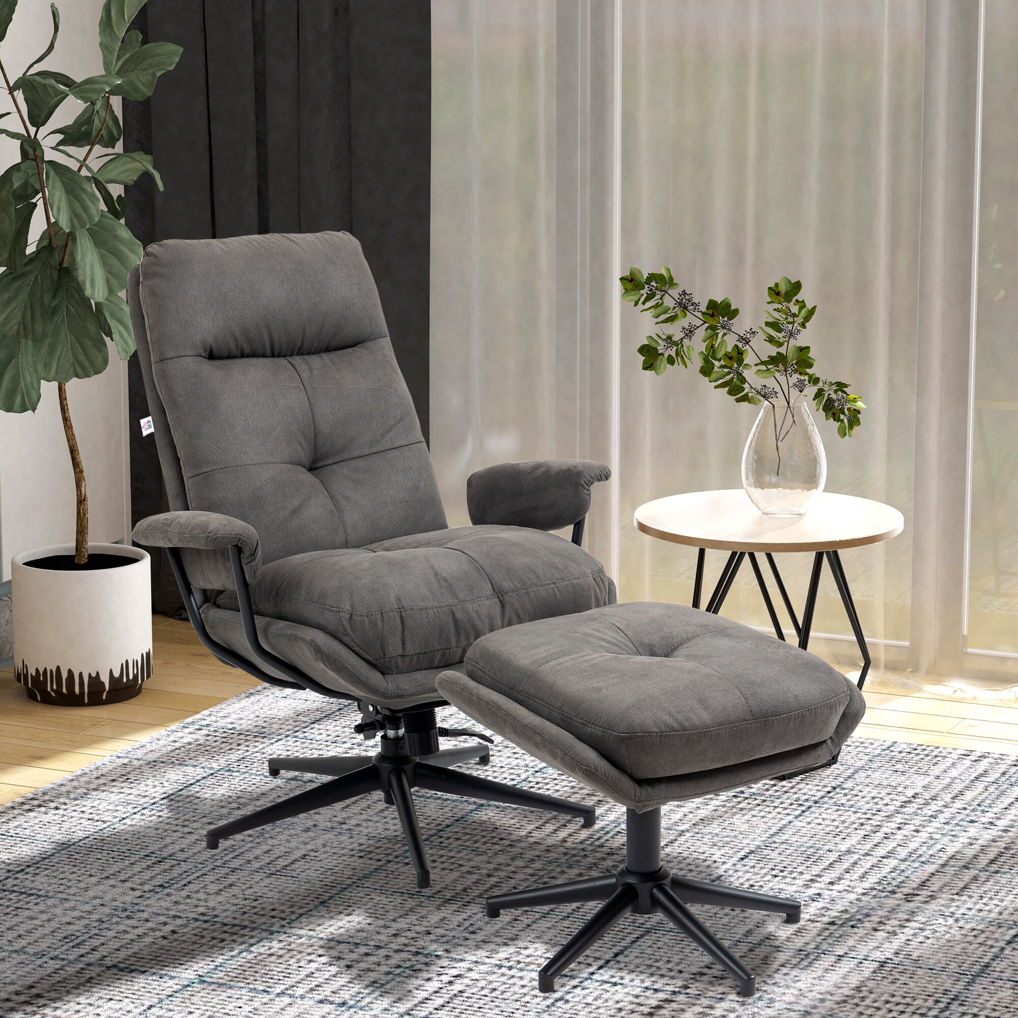 HOMCOM Relaxsessel mit Hocker grau 78L x 91B x 103,5H cm