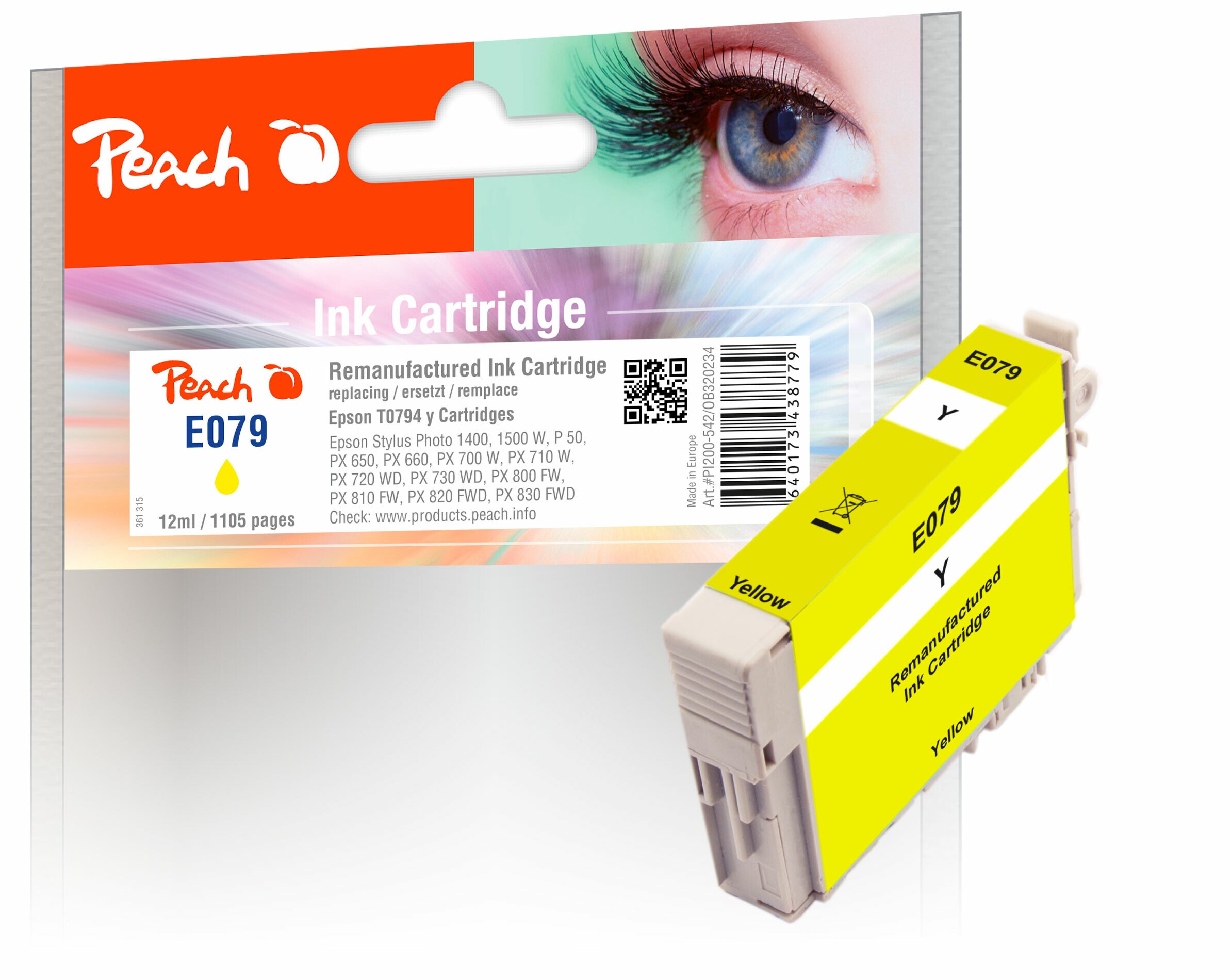 Peach E794 Y Druckerpatrone XL ye ersetzt Epson T0794Y, C13T07944010 für z.B. Epson Stylus Photo 1400, Epson Stylus Photo 1500 W (wiederaufbereitet)