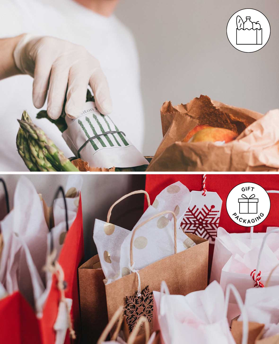 (25er Set) Papierbeutel Geschenkverpackung DIY Paper Bags - Weiss / Rot