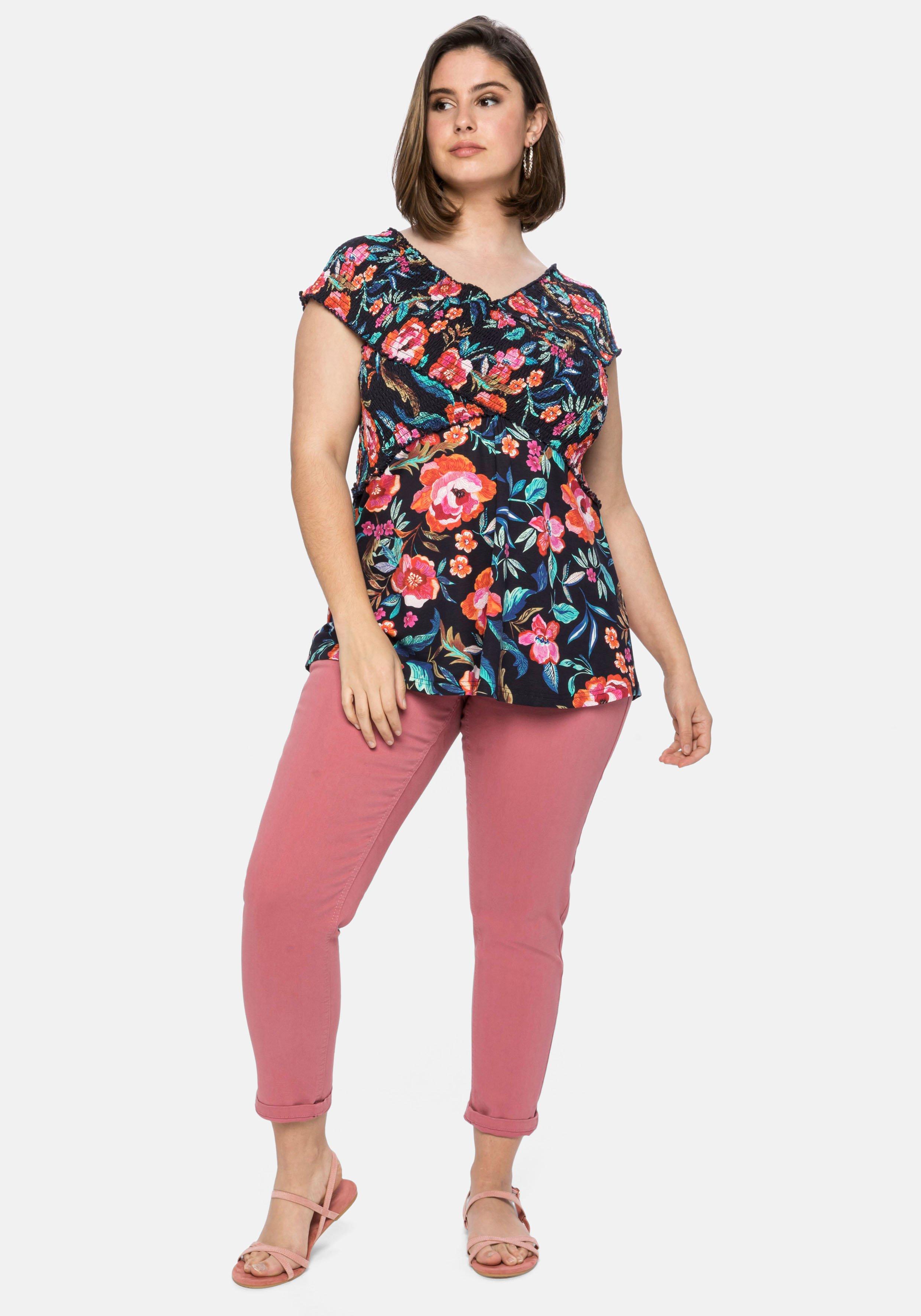 Shirt mit Blumendruck, in Wickeloptik