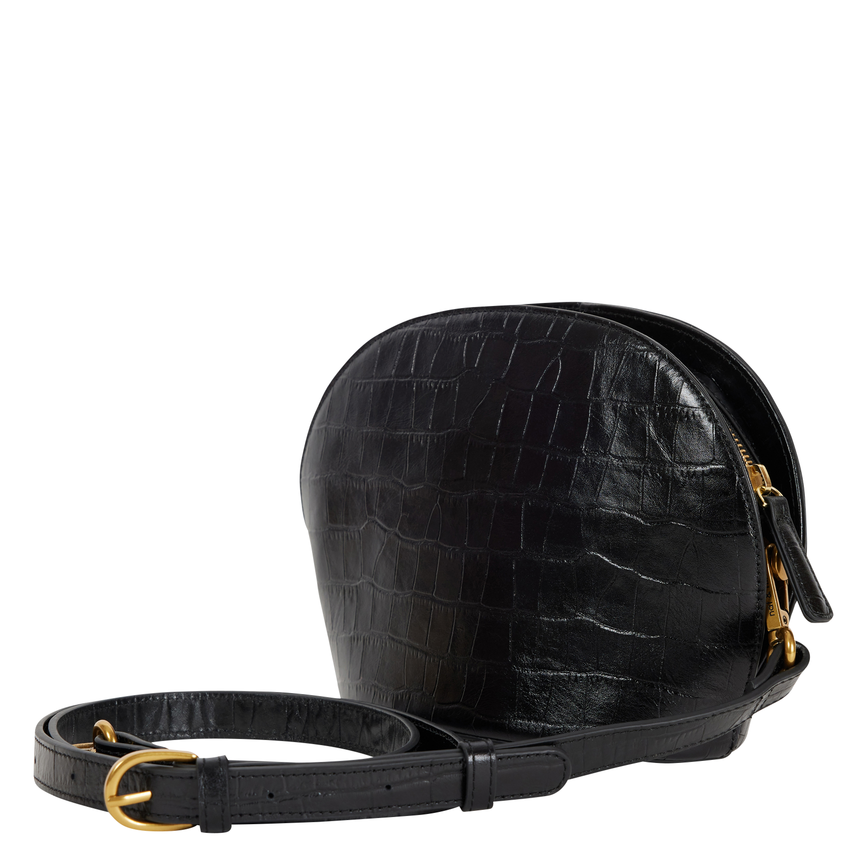 POPPY - Sac bandoulière demi-lune en cuir| Noir