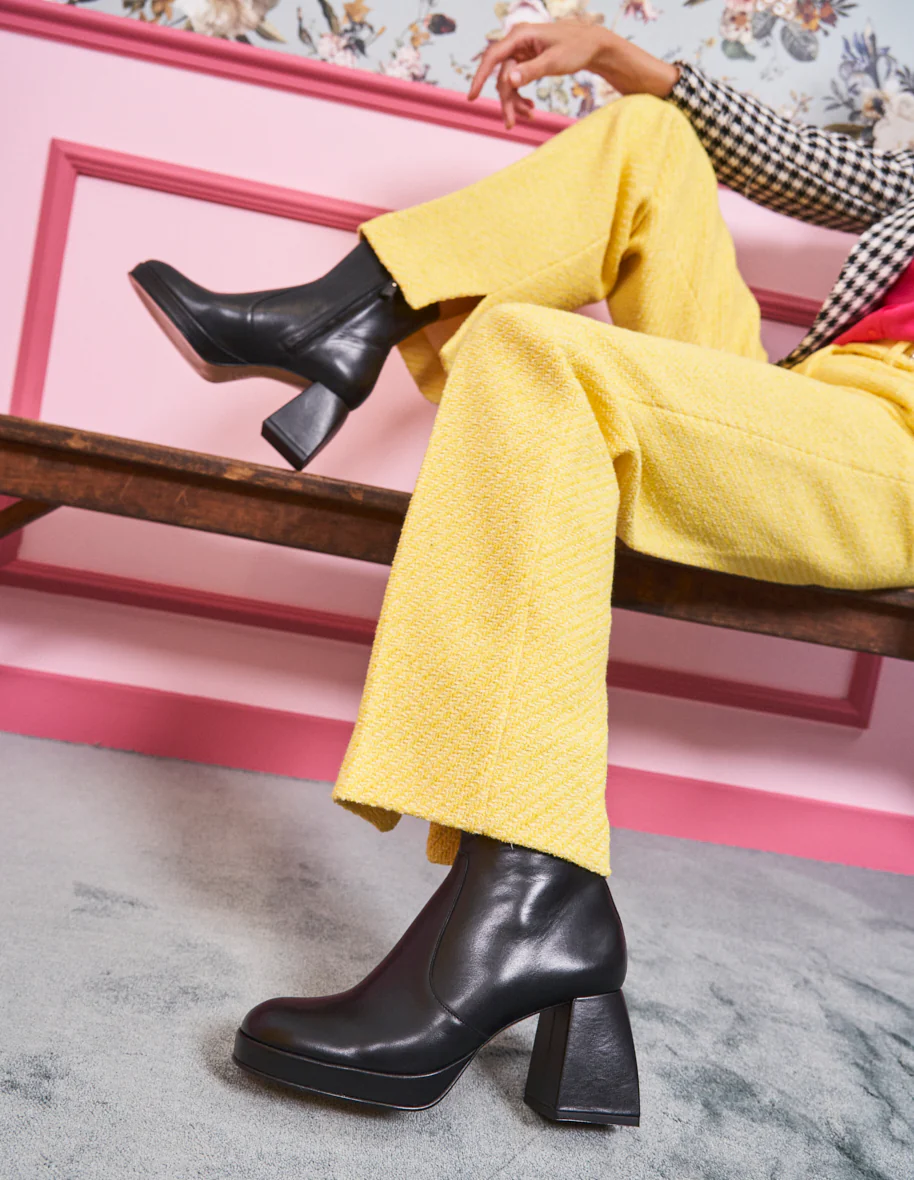 Bottines à talons Marina - Cuir noir