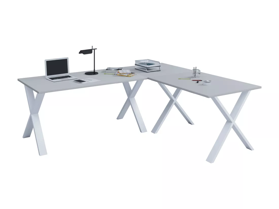 VCM Bureau d'angle Bureau informatique Table d'angle Lona 50 X Blanc (Gris|130|130)