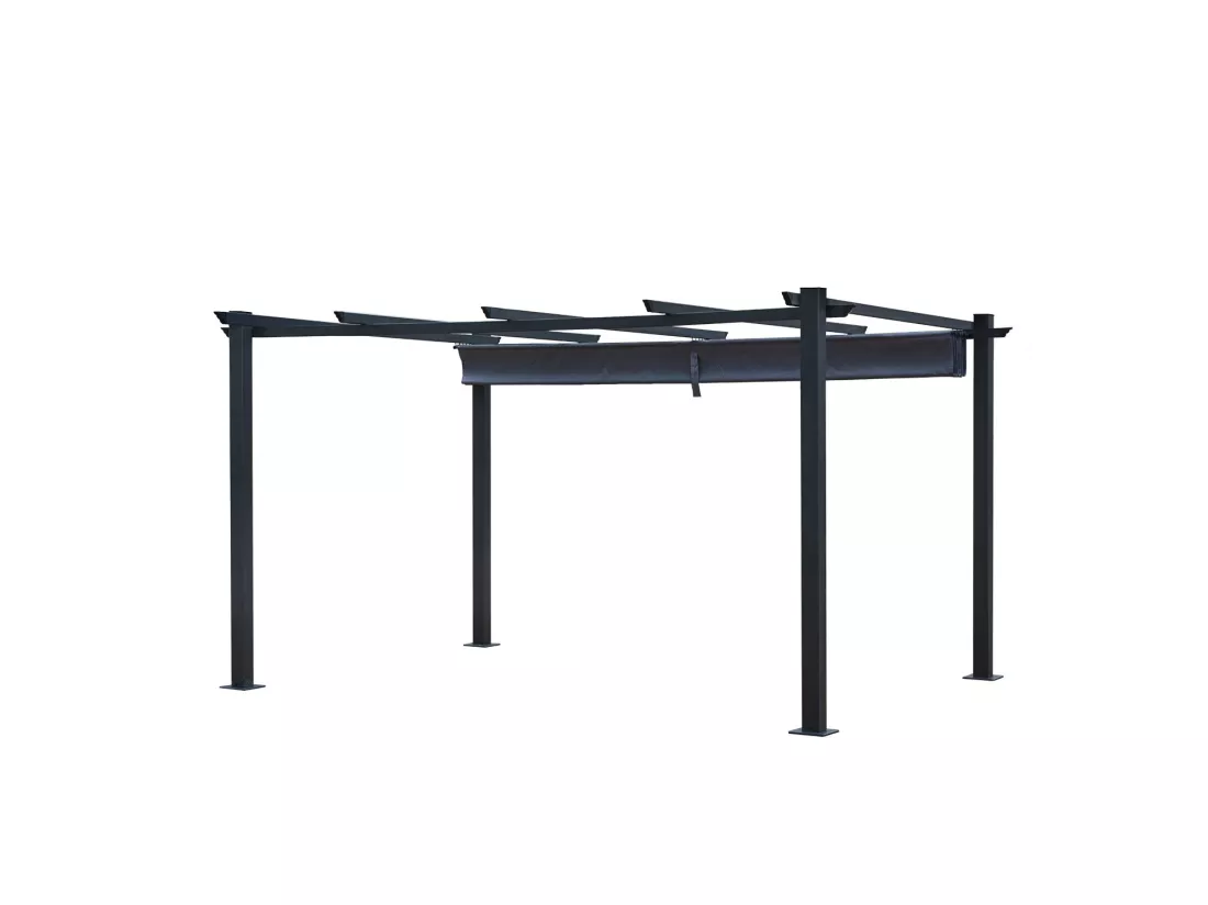 Tonnelle/Pergola aluminium 3x4m toile coulissante rétractable - Gris - OHIO XL