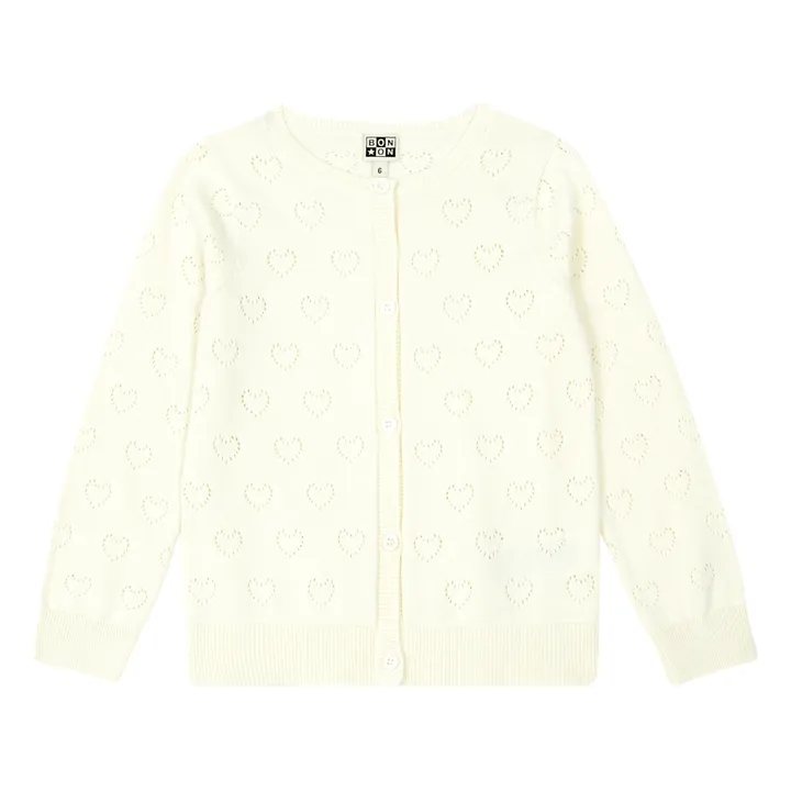 Bonton Cardigan Coton Bio Cœurs Ajourés | Ecru