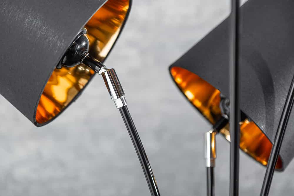 Design Stehlampe LEVELS 176cm mit 5 Leinenschirmen schwarz gold Stehleuchte