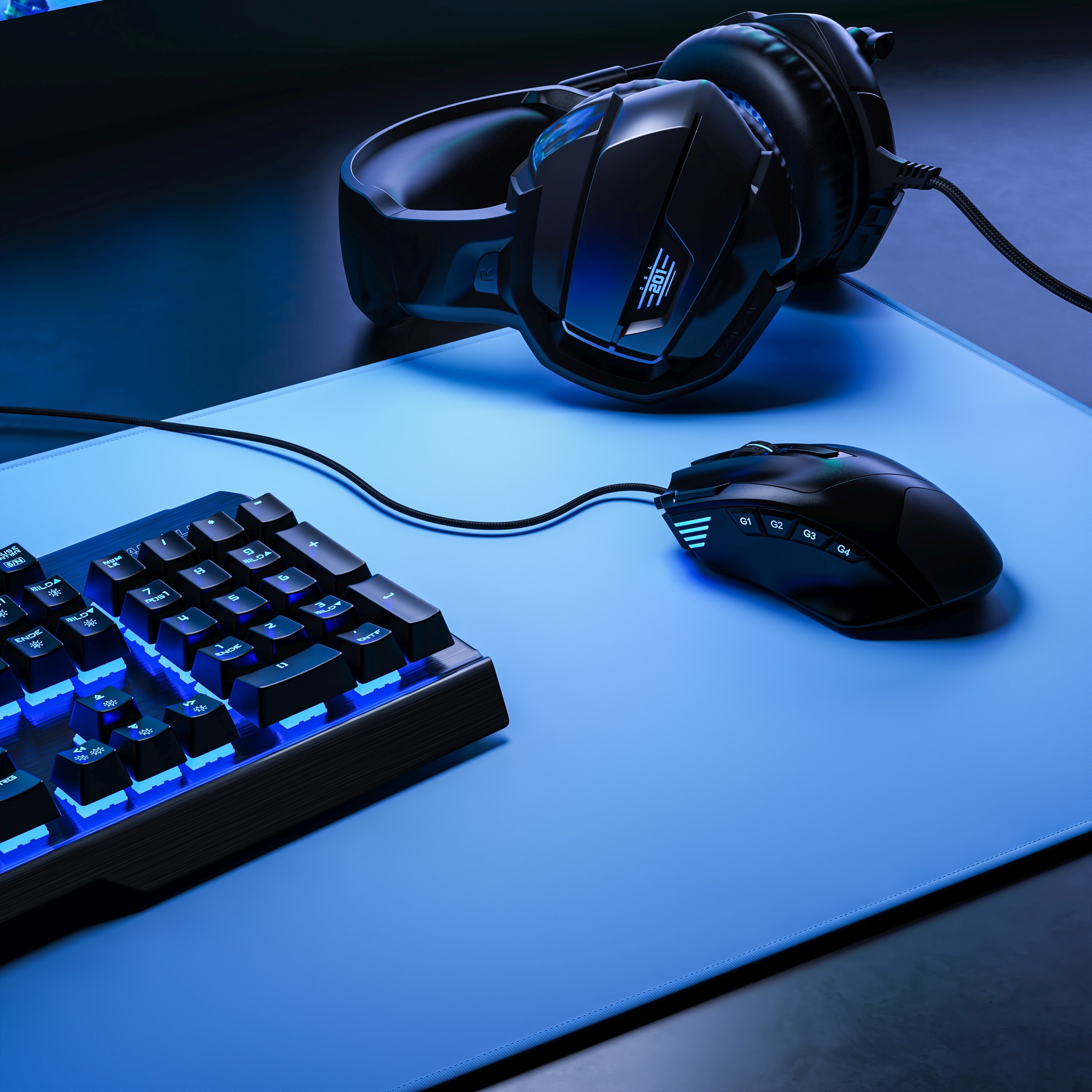 CSL Gaming Mauspad, XXL, 900 x 400 x 3 mm, Schreibtischunterlage, extralarge, waschbar, hellblau