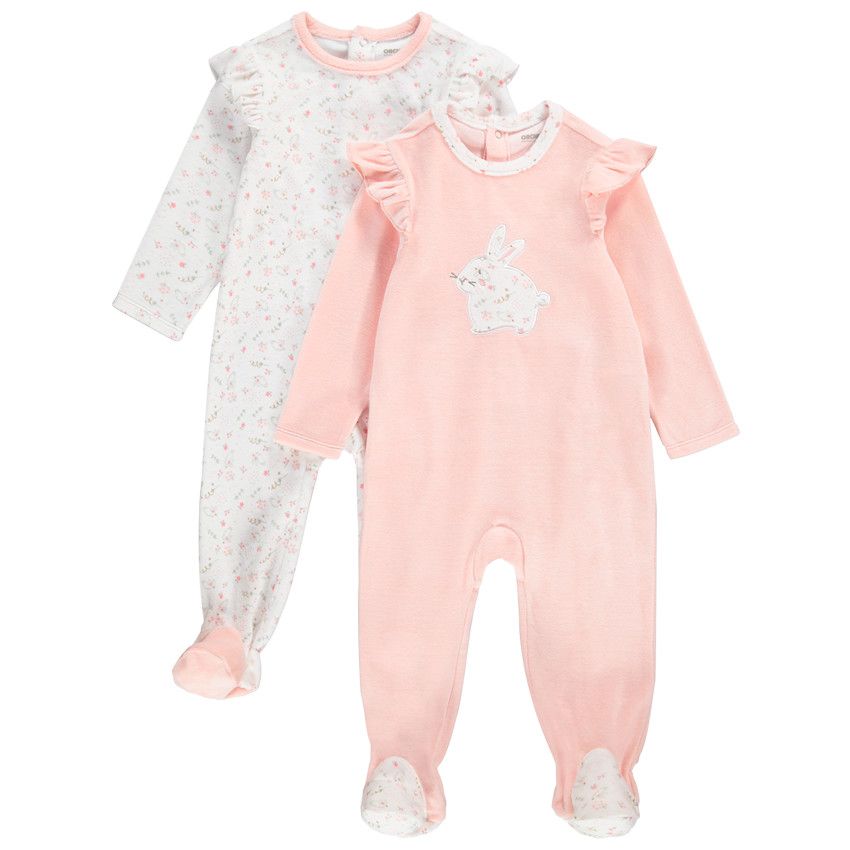 Lot de 2 dors-bien en velours print lapin pour bébé fille - Rose