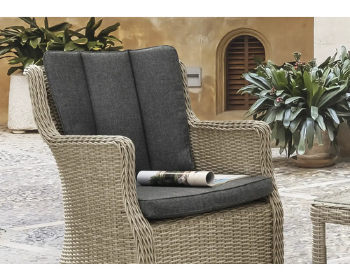 Destiny LUNA MERANO 2-zits balkonset bestaande uit: 2 fauteuils, bijzettafel, polyrotan, glas, aluminium, beige