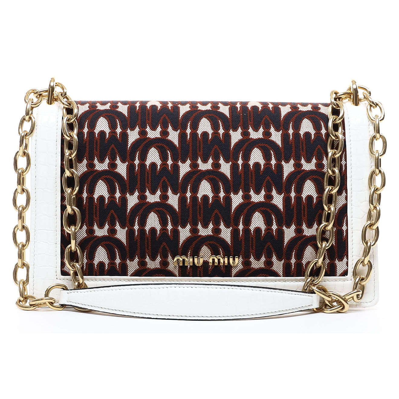 Miu miu Sac bandoulière en Toile & Cuir verni Monogramme multicolore/blanc - Très bon état - Longueur 26 cm
