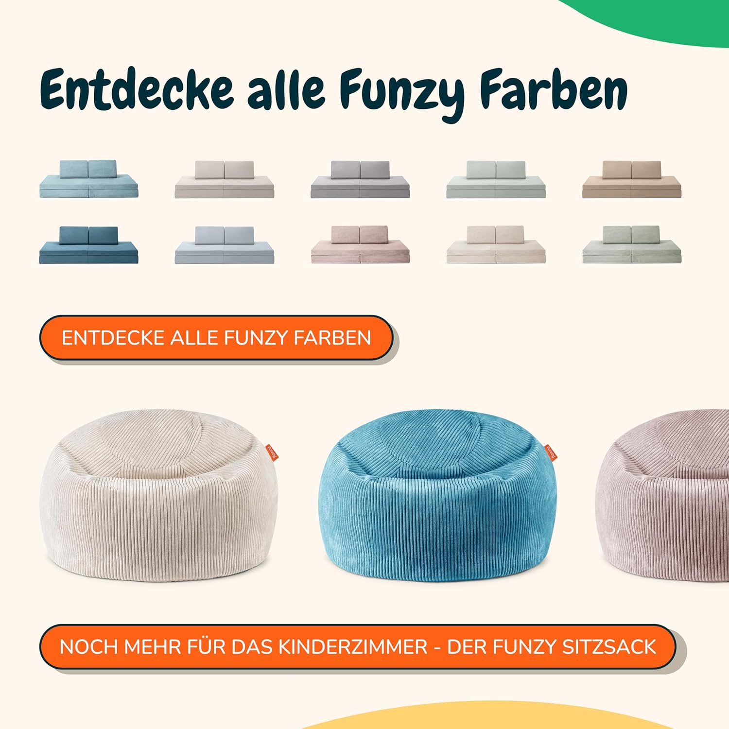 Funzy Mini Spielsofa für Kinder - Unser Mini für kreatives Spielen, Modulare Spielcouch, Waschbarer Bezug, Robust und Langlebig, Oeko-TEX 100 Zertifiziert mit 3 Jahren Garantie, Cord Koala Grau