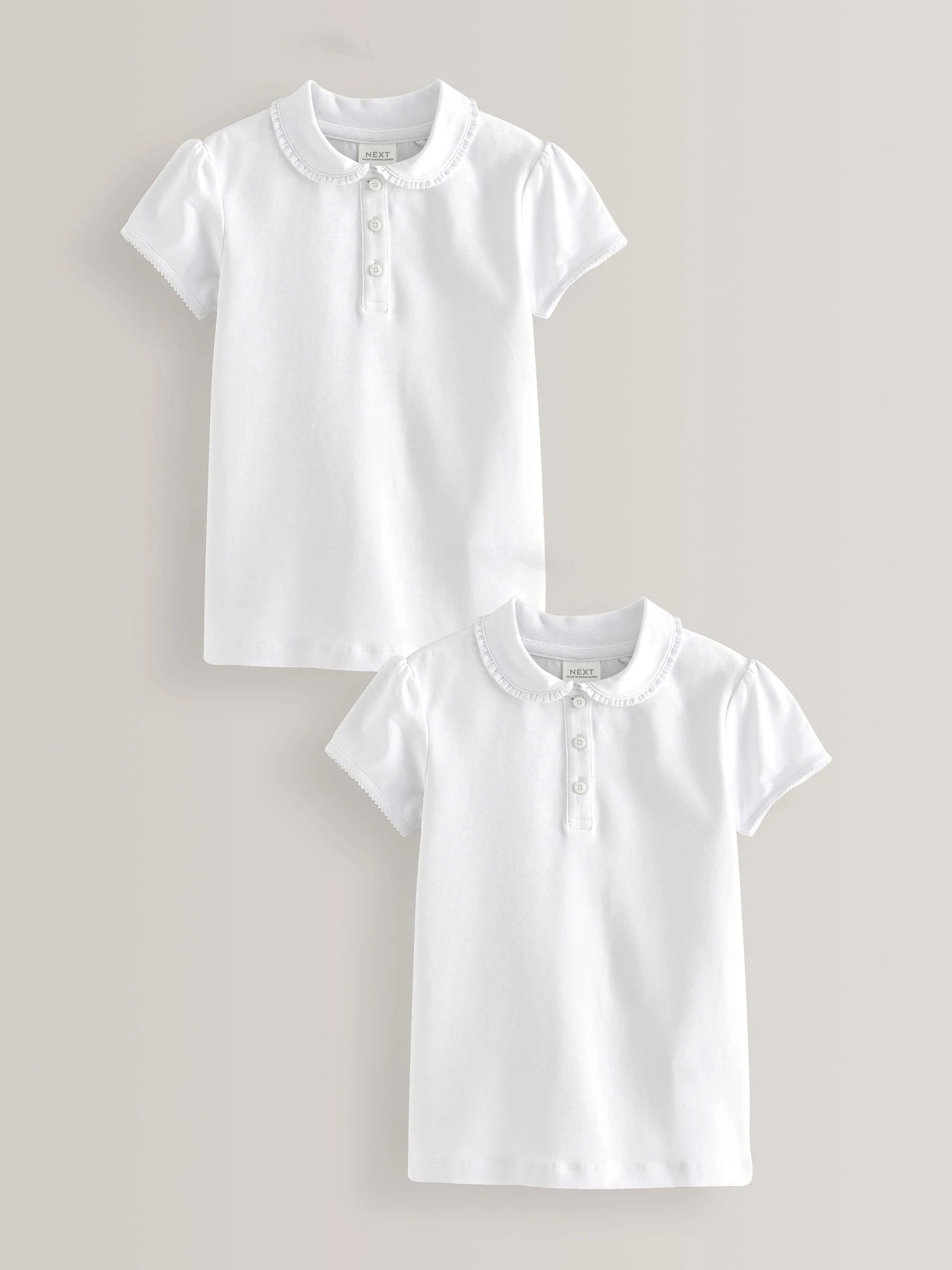 Wit - 2 Pack katoenen stretchy schoolpoloTops met rucheskraag (3-16jr)
