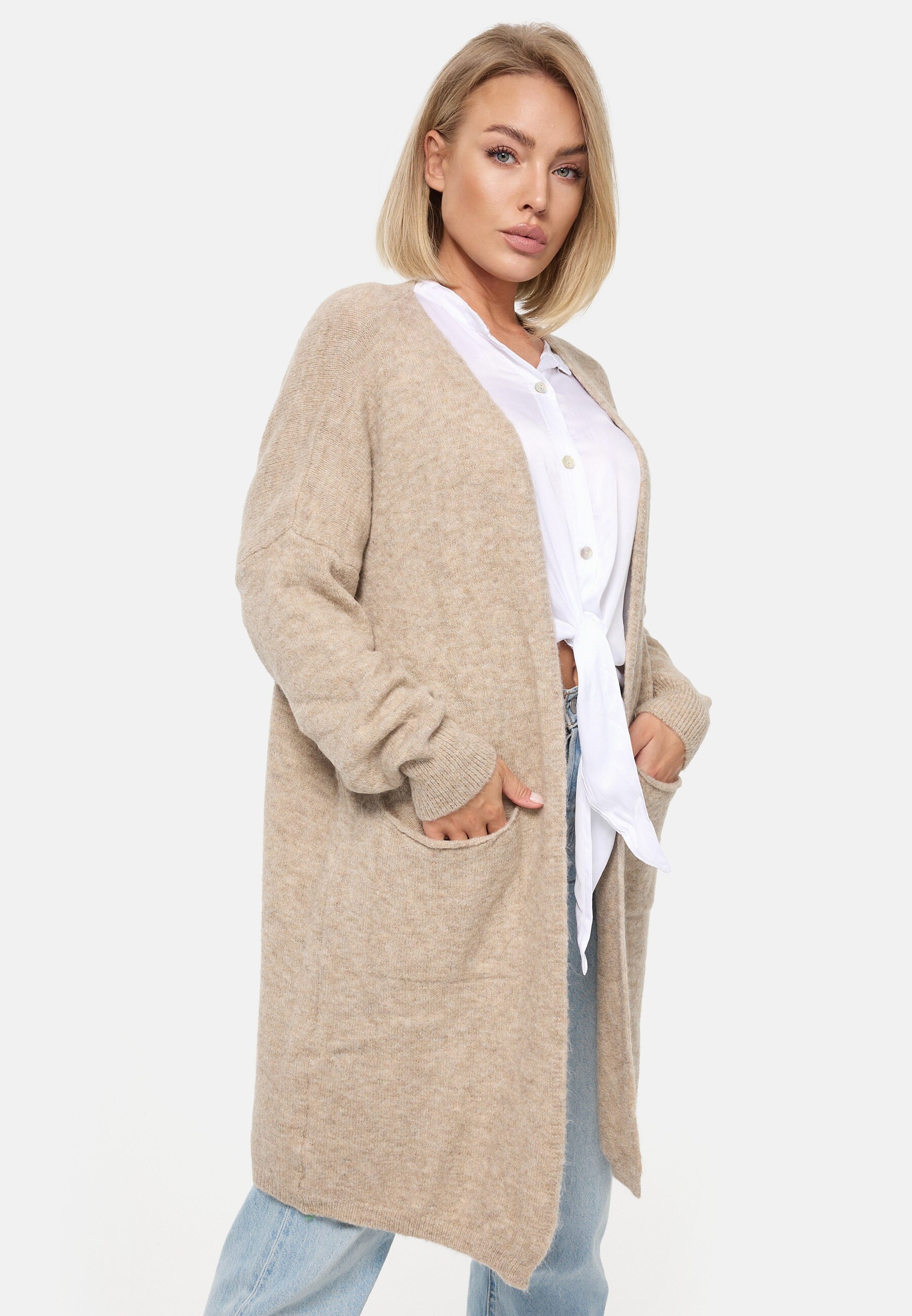 PM SELECTED Damen Cardigan Elegante Strickjacke mit Taschen in Einheitsgröße PM03