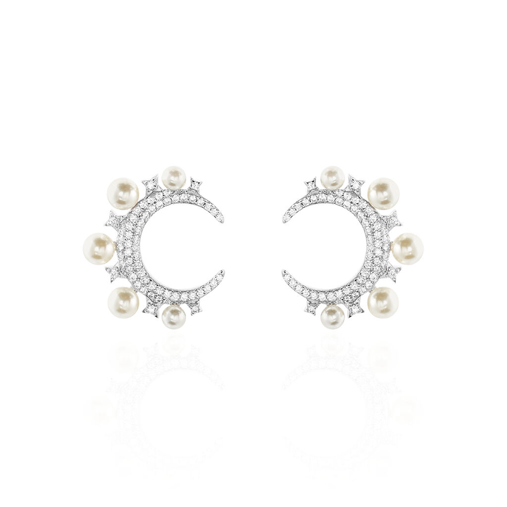Boucles D'oreilles Puces Moon Argent Perle D'imitation Et Oxyde