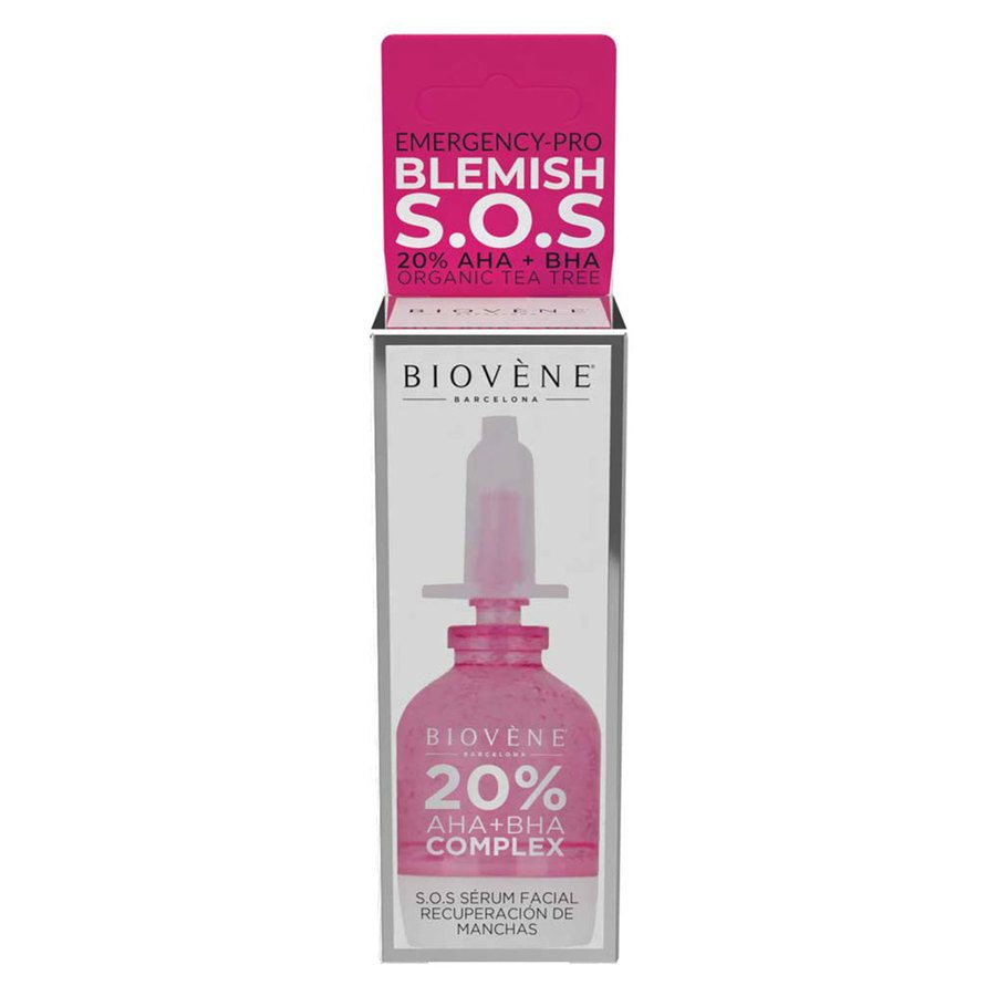 Biovène Blemish S.O.S Emergency-Pro 20% AHA & BHA + Organic Tea Tree Facial Serum Treatment 10ml