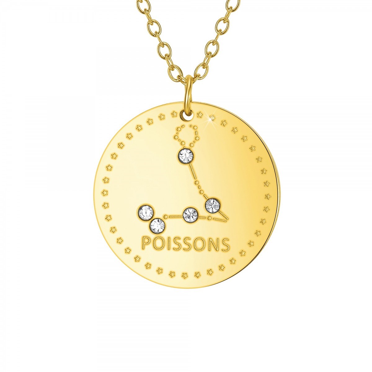 Collier astrologie  Poissons  SC Crystal orné de Cristaux scintillants en Acier Finement doré