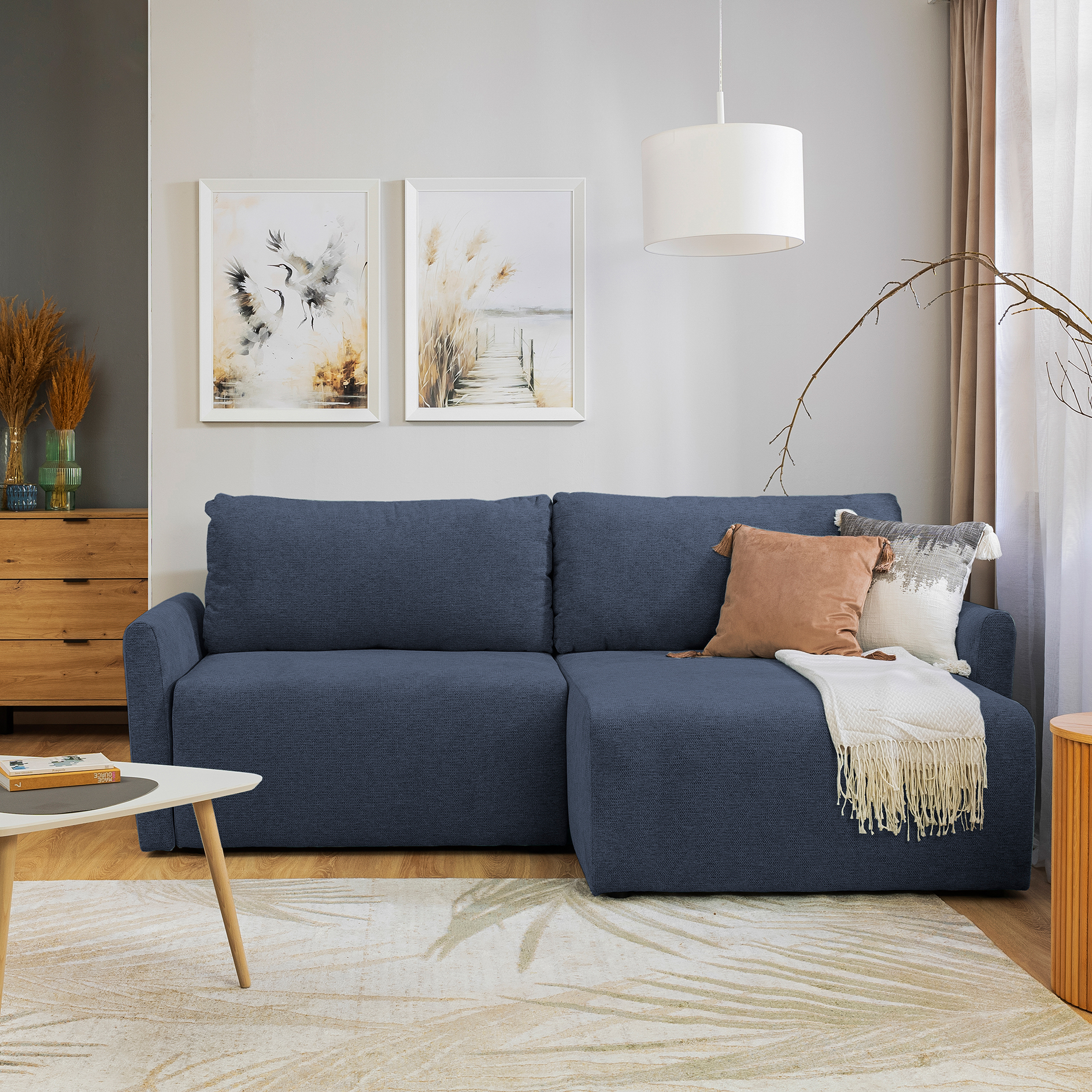 Ecksofa - navy - Liegefunktion und Staukasten - 228x146 cm