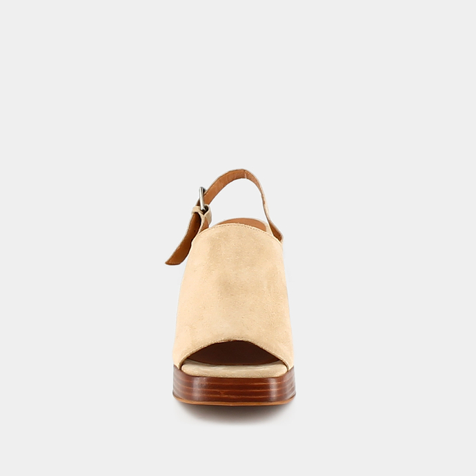 Sandales à talons et bouts carrés  en croute beige