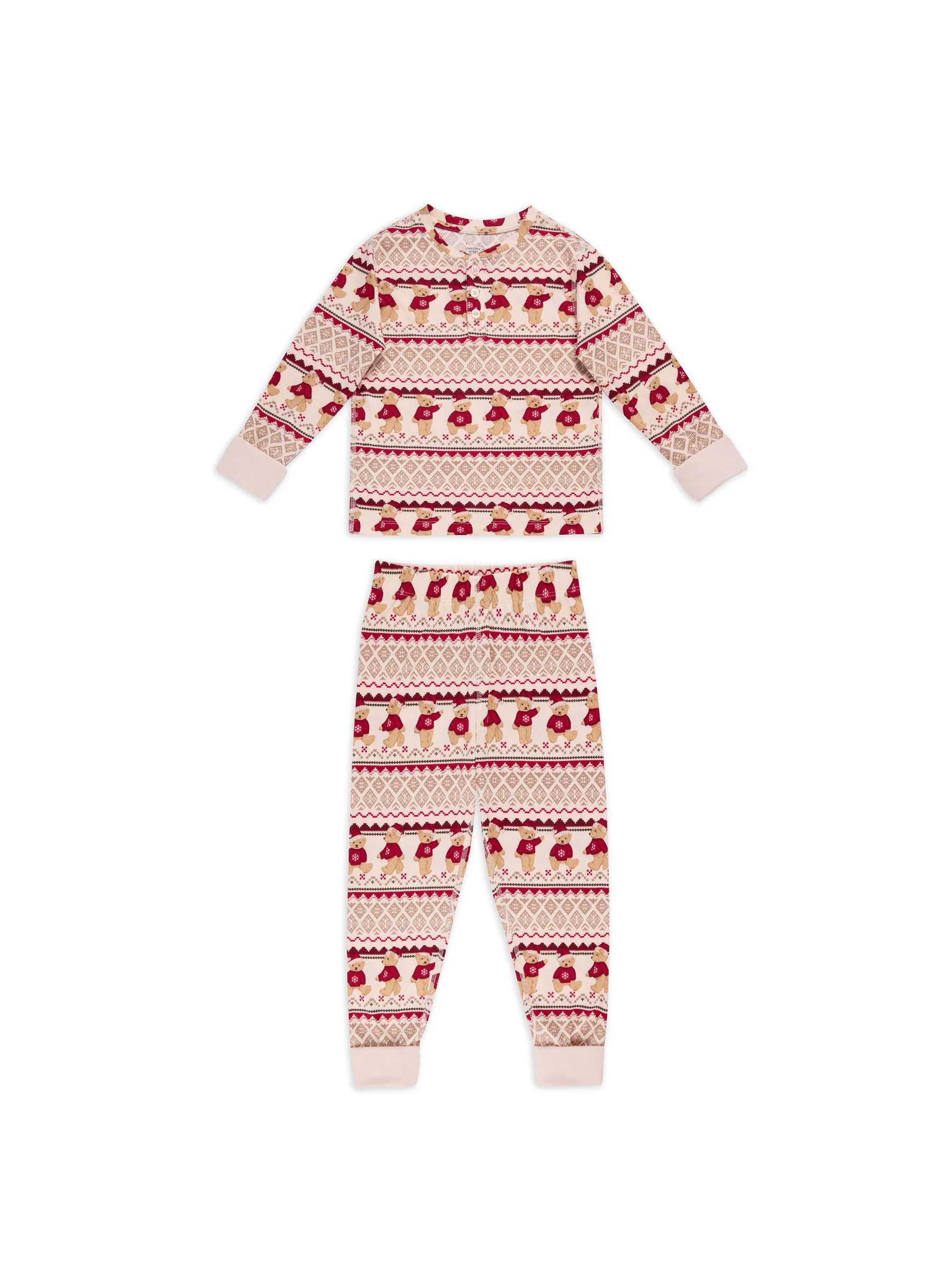 Chelsea Peers lange pyjamaset met kerstprint van The Bear en Fair Isle