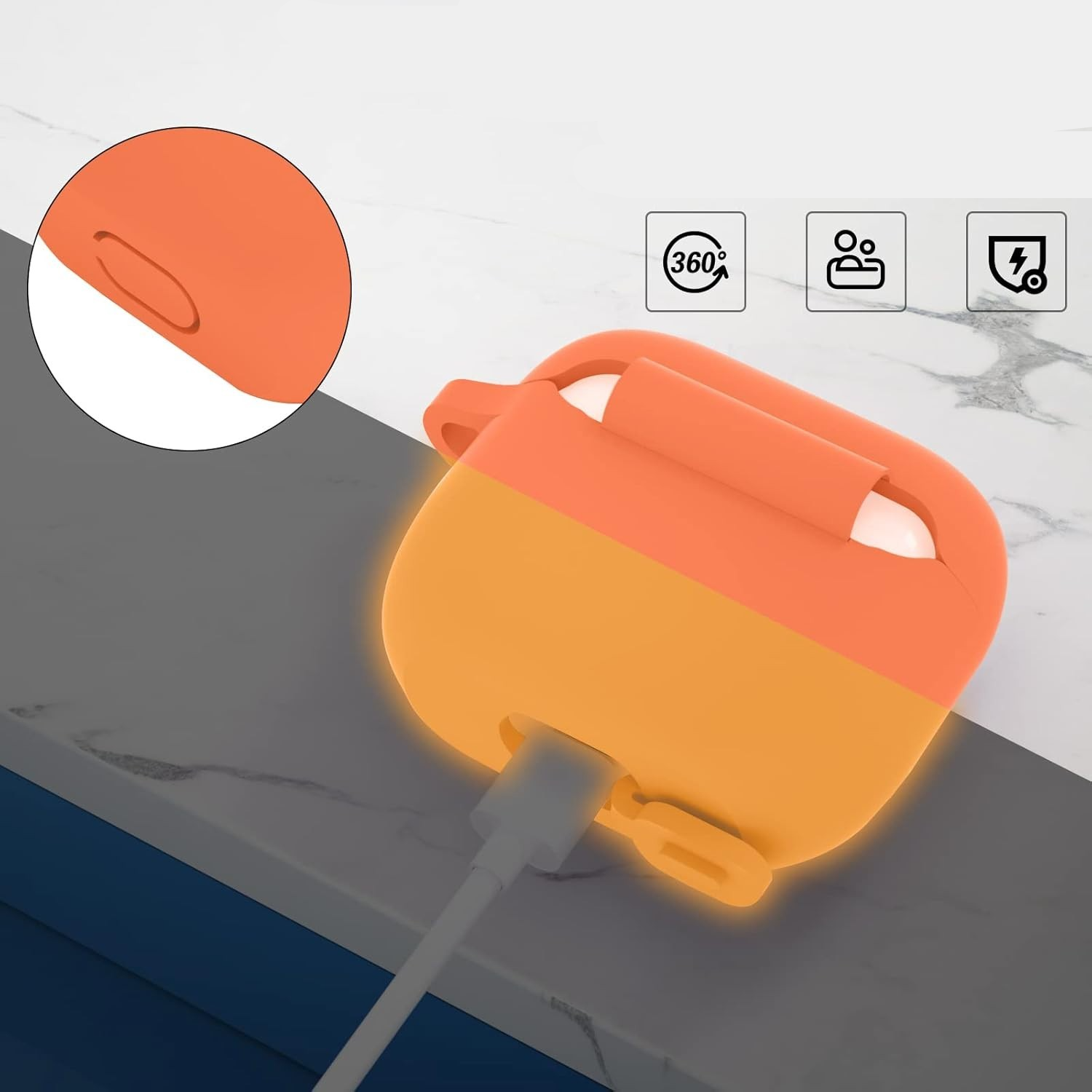 AirPods 4 Leuchtende Fluoreszierende Silikon Schutzhülle Abdeckung mit Karabinerhaken - Orange