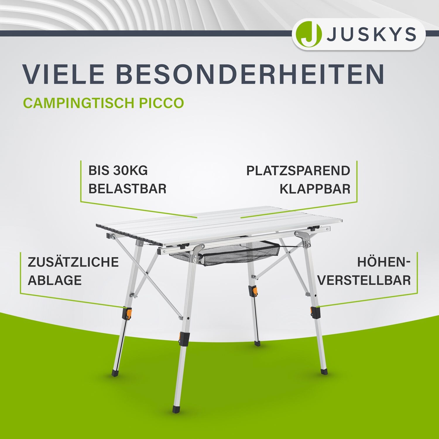 Juskys Campingtisch Picco - Aluminium Tisch klappbar, leicht - Camping, Garten - Klapptisch Silber