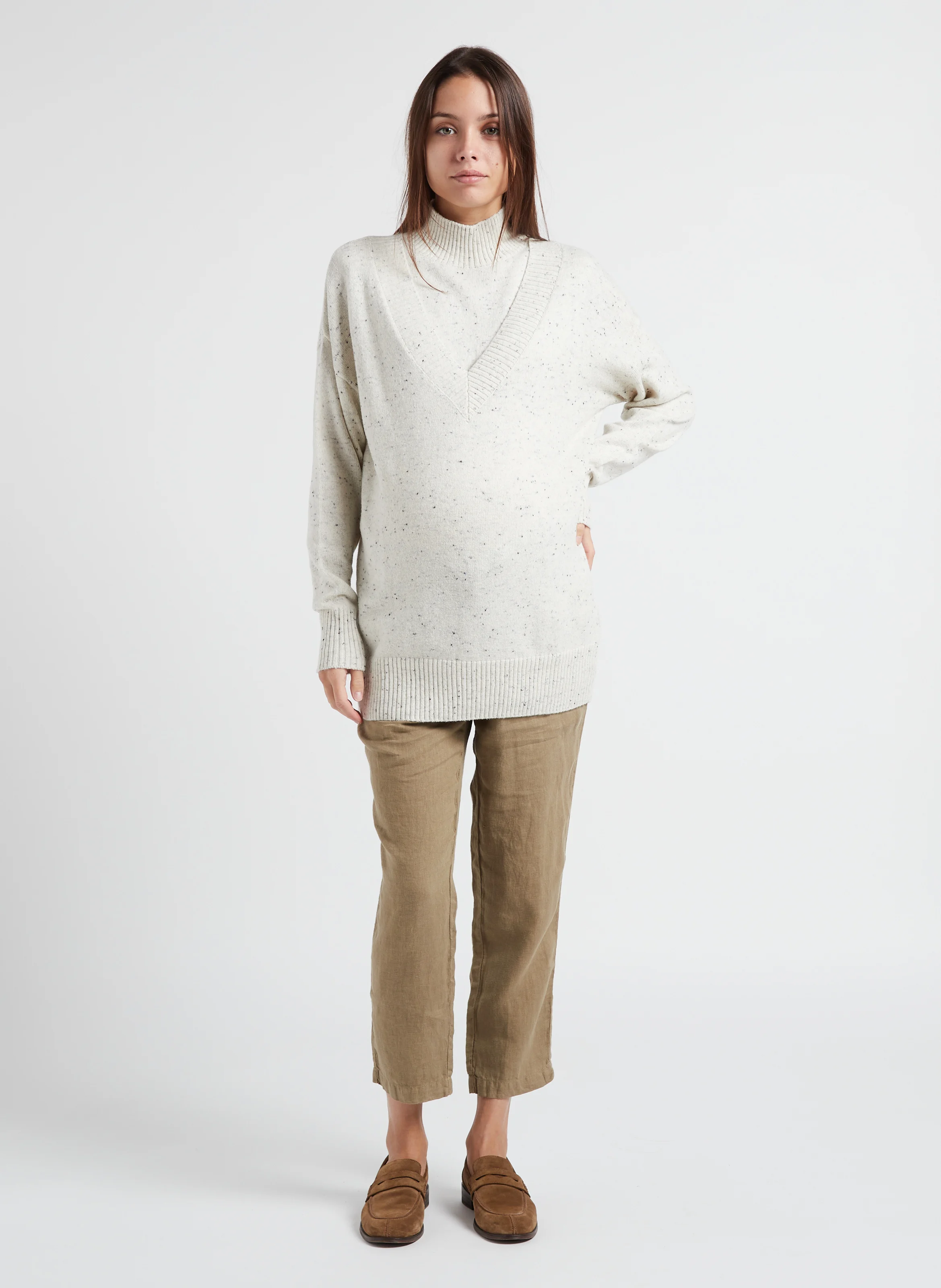 MERLE - Pull col montant en coton | Gris
