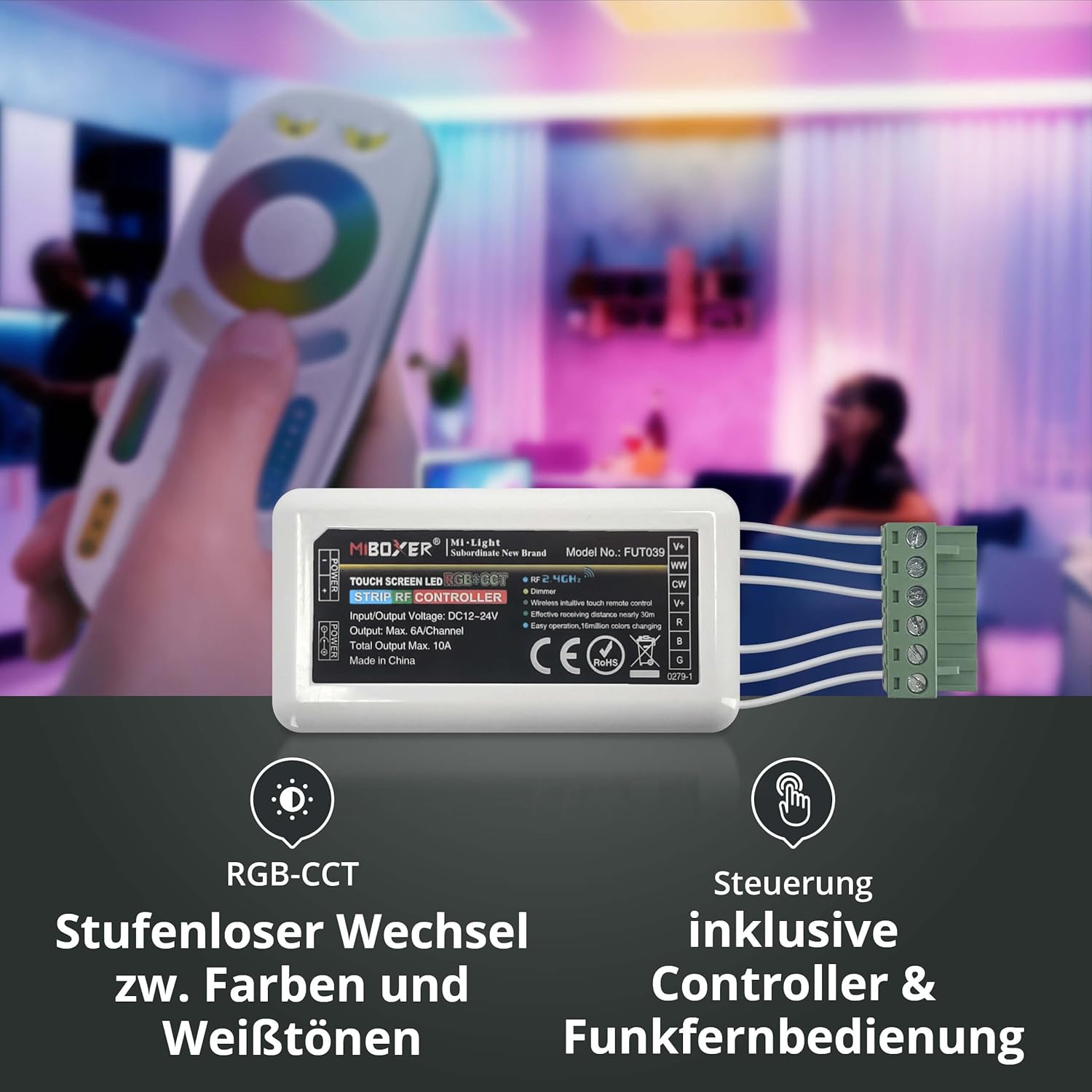LED Panel 62x62cm 2800-6500K 4200lm RGB+CCT Farbsteuerung & dimmbar über Fernbedienung Einbau Rasterleuchte Einlegeleuchte Deckenleuchte Odenwalddecke OWA 620x620x12mm