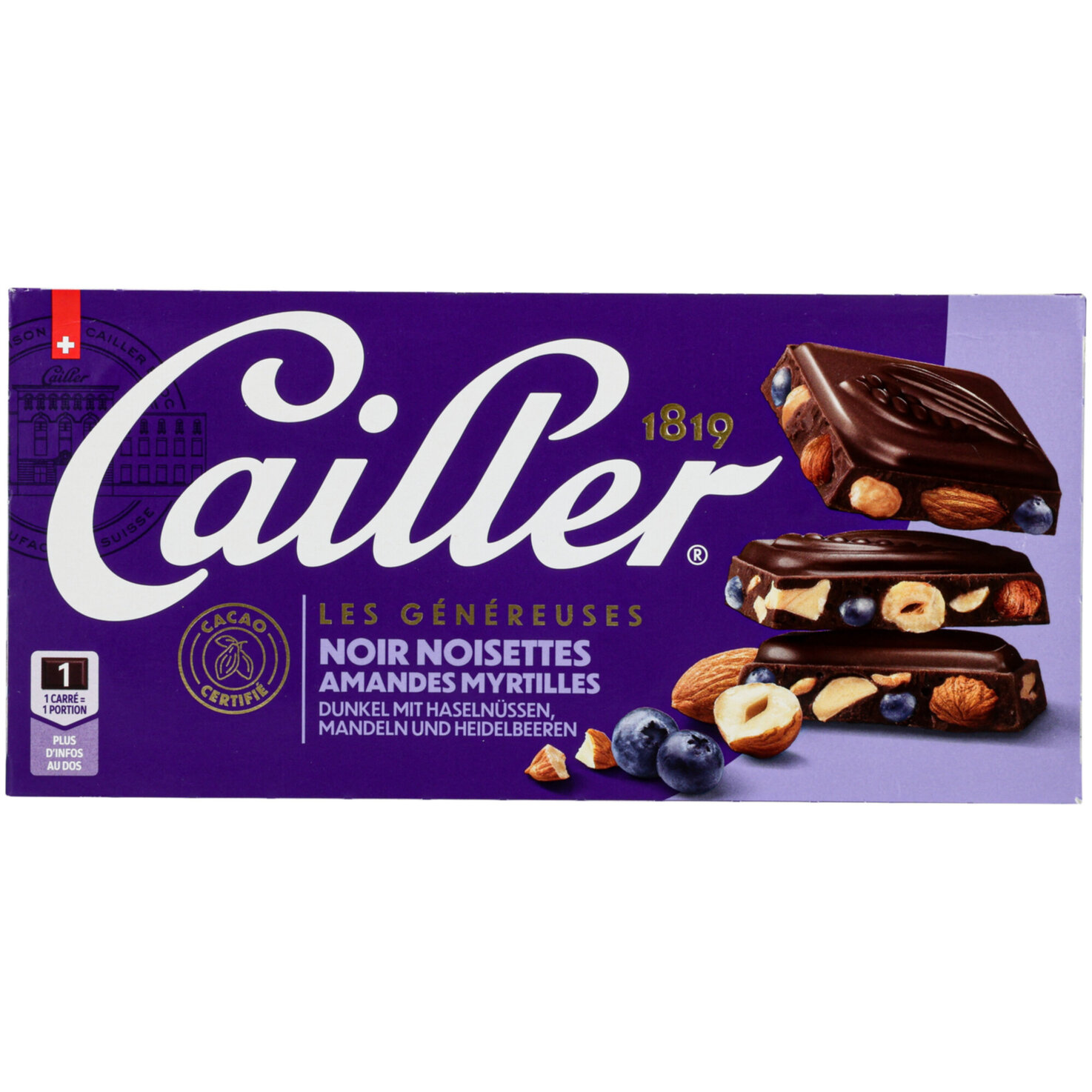 Cailler Tafelschokolade Dunkel mit Heidelbeeren, Mandeln und Haselnüssen