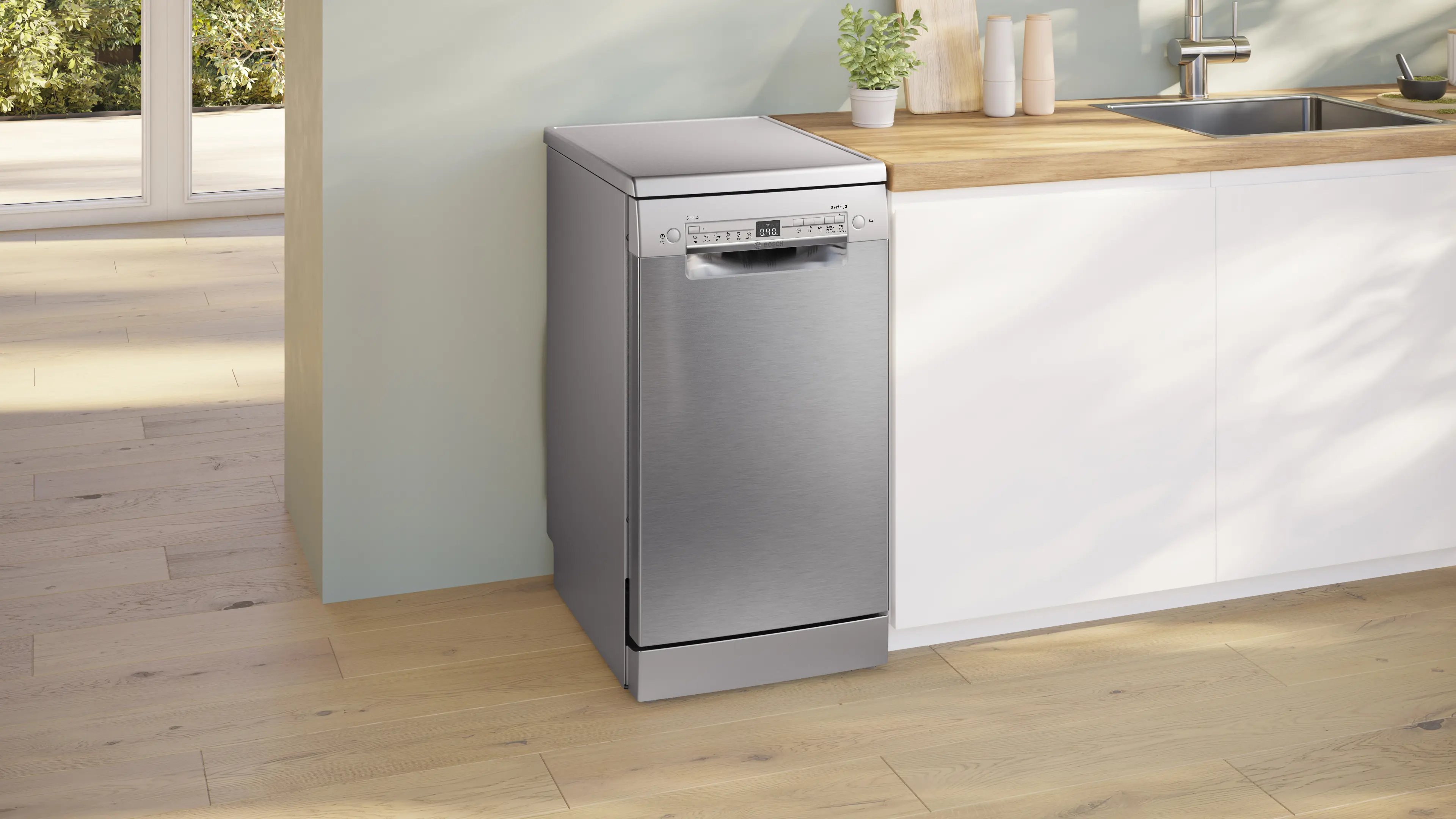Serie 2 Vrijstaande vaatwasser 45 cm Geborsteld staal anti-fingerprint