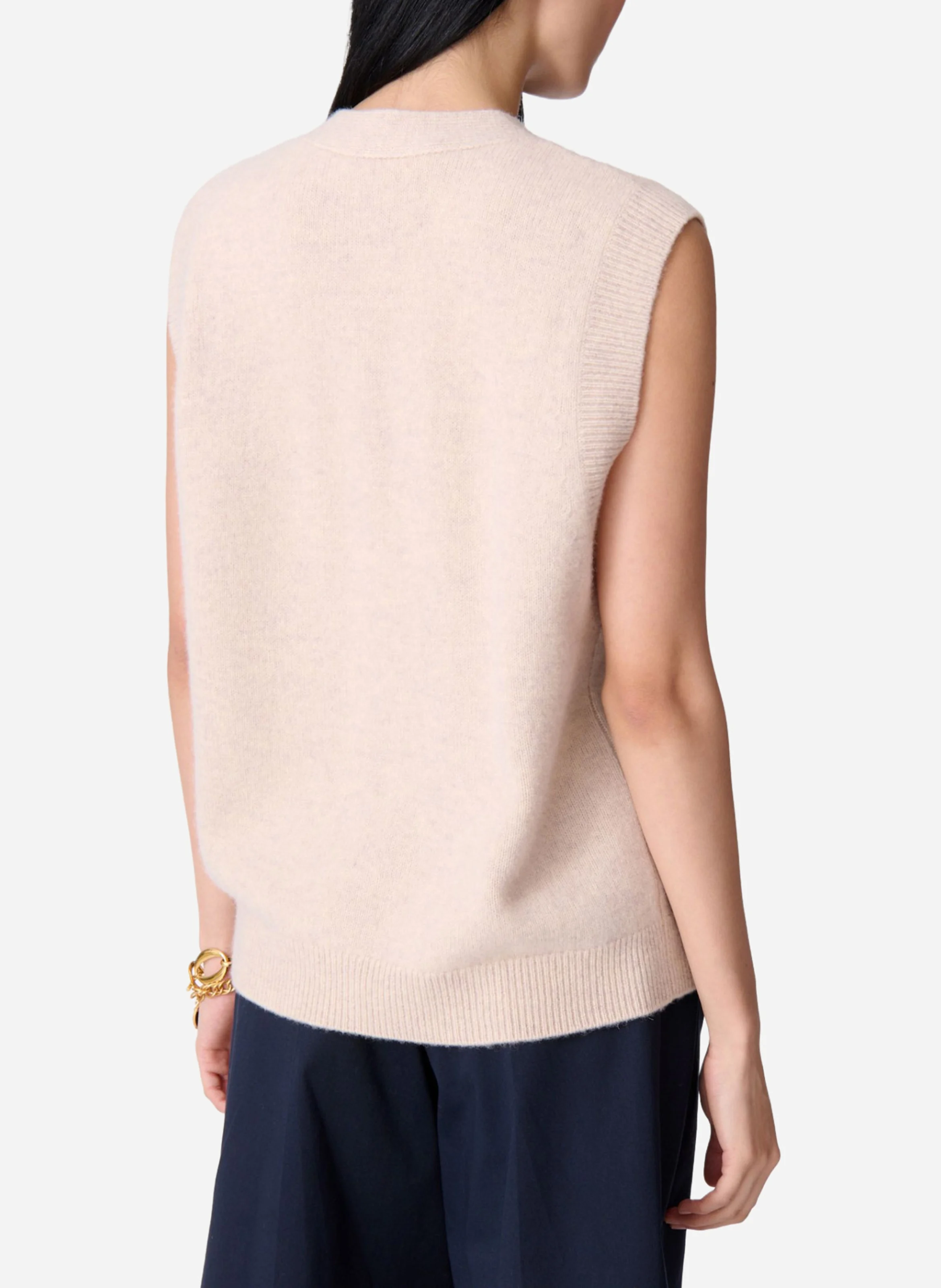 DASHLEY - Gilet droit col V en laine | Blanc
