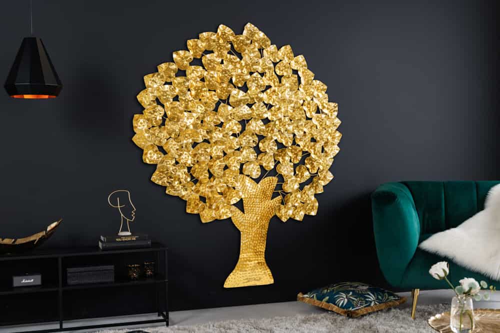 Design Wanddeko TREE OF LIFE XXL 170cm gold Metall handmade Ginkgo