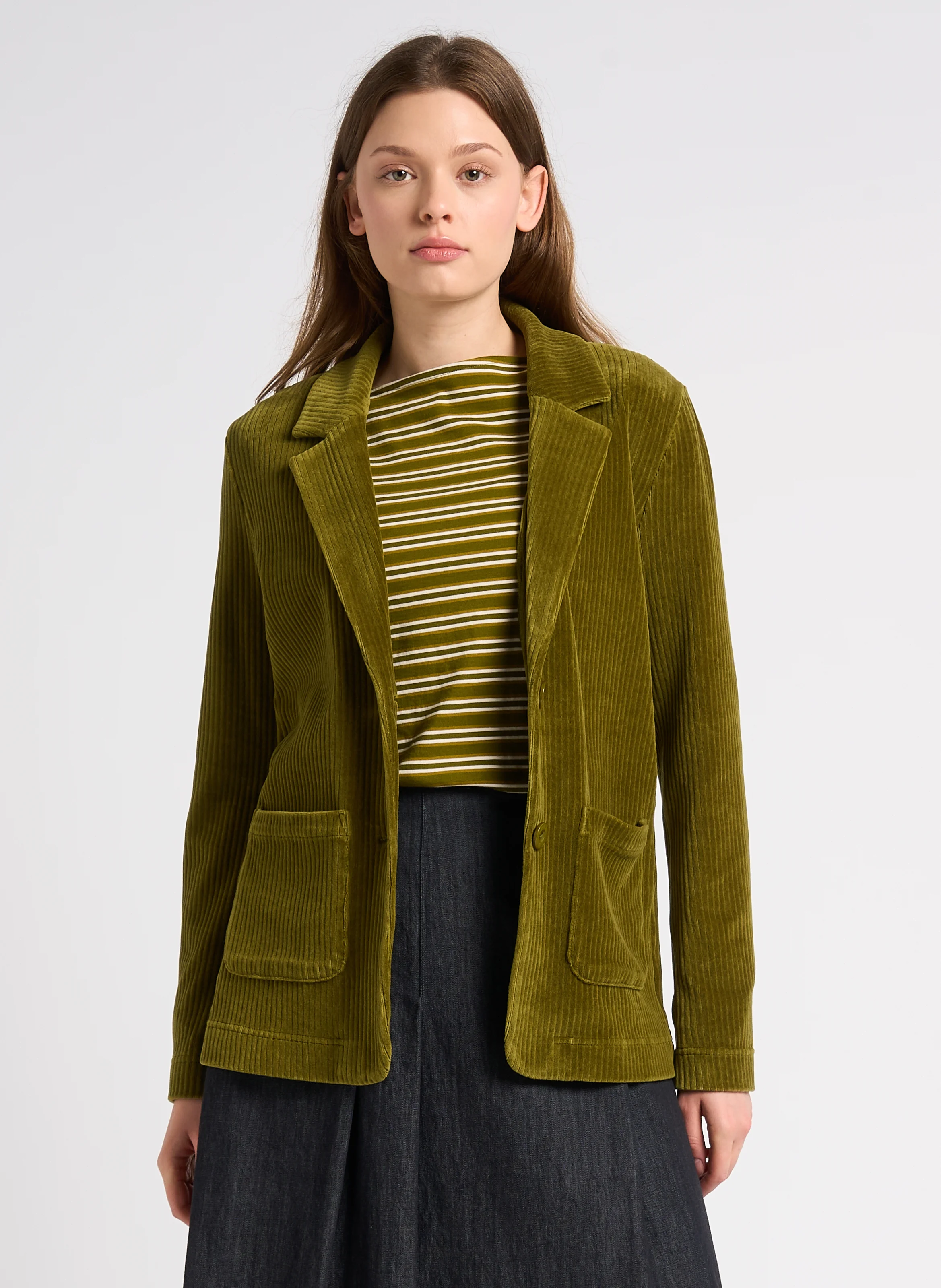 BLazer col tailleur en coton mélangé | Kaki