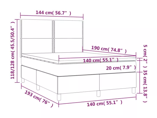 Sommier tapissier matelas et LED Bleu foncé 140x190 cm Velours